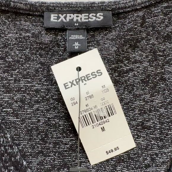 Express Dress Charcoal Gray Jersey Long Sleeve Surplice V- Neck Dress Medium NEW - Picture 2 of 11